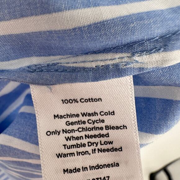 TALBOTS Plus Petite Blue & White Striped Cotton V Neck Poplin Top // 2X Petite - Picture 5 of 7